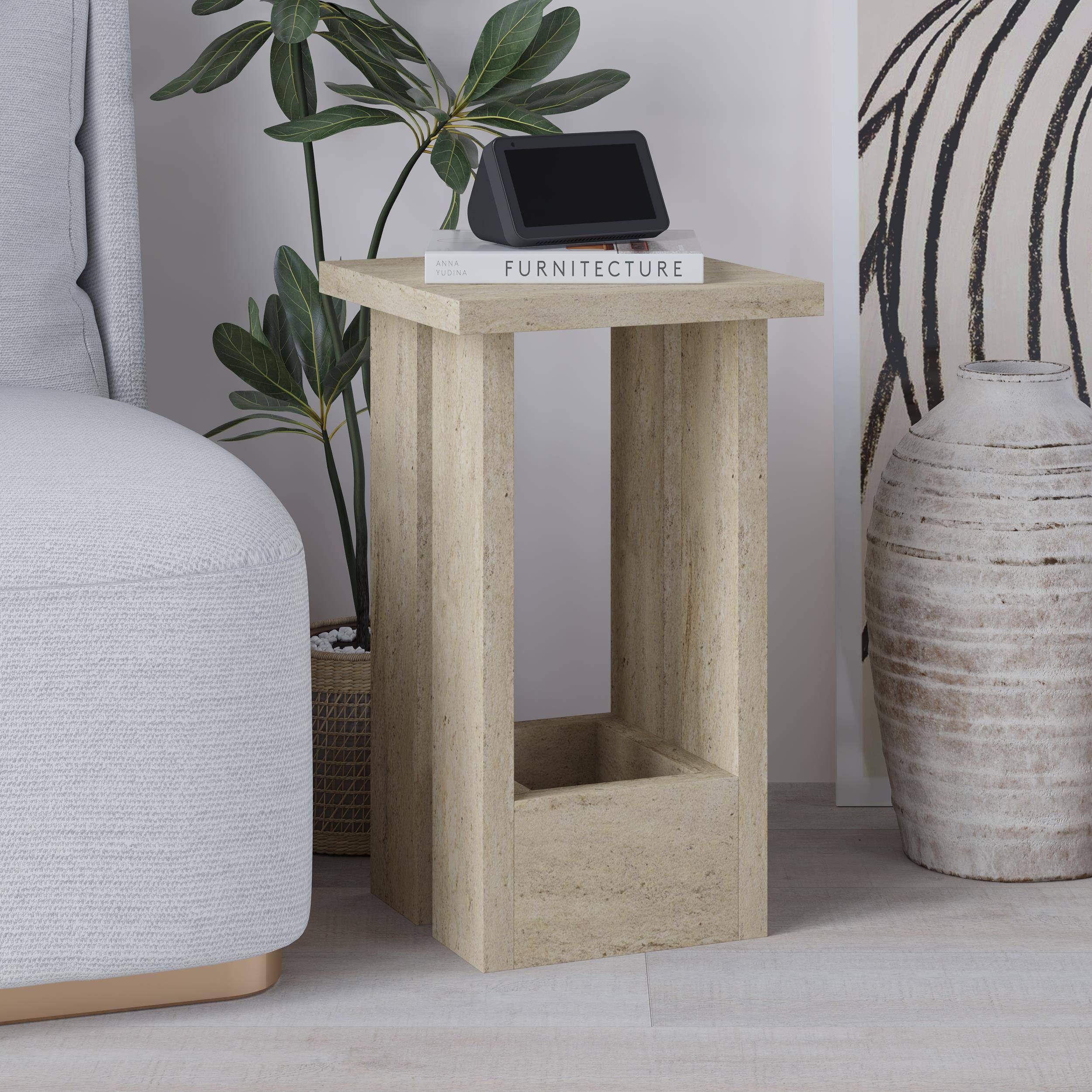 Decortie Tasos Melamine Particleboard Side Table - Stone - Image 5