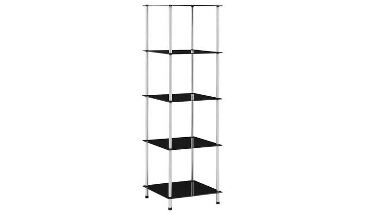 Walplus 5 Tier Tempered Glass Wall Shelf - Black - 40 x 40 x 130 cm