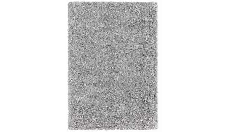 Mega Flooring Grey Shaggy Plain Rug - 80 x 150cm