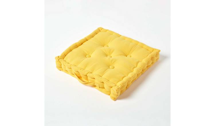 Homescapes Cotton Floor Cushion - 40 x 40 cm - Yellow