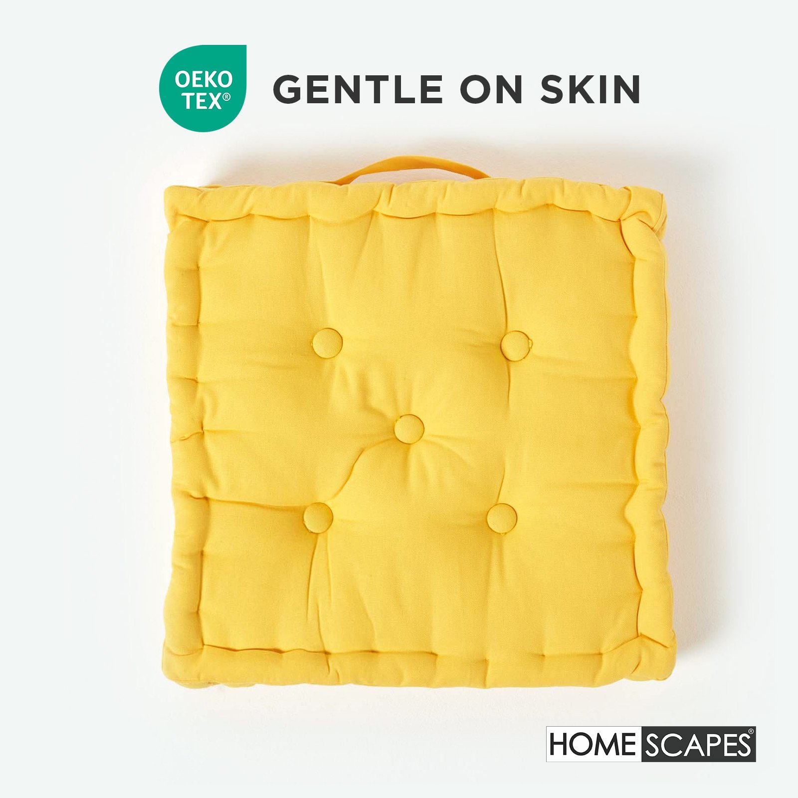 Homescapes Cotton Floor Cushion - 40 x 40 cm - Yellow - Image 3