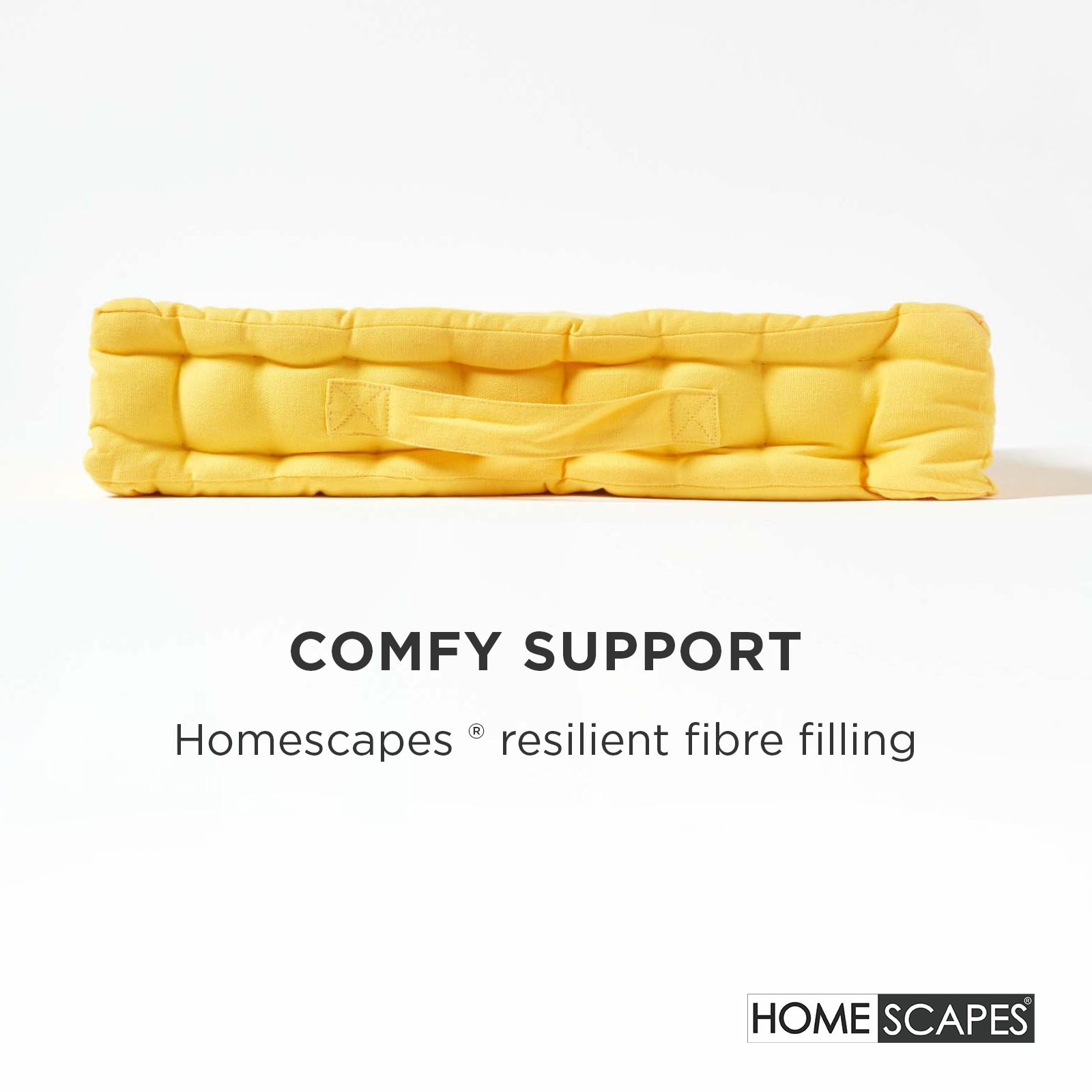 Homescapes Cotton Floor Cushion - 40 x 40 cm - Yellow - Image 4
