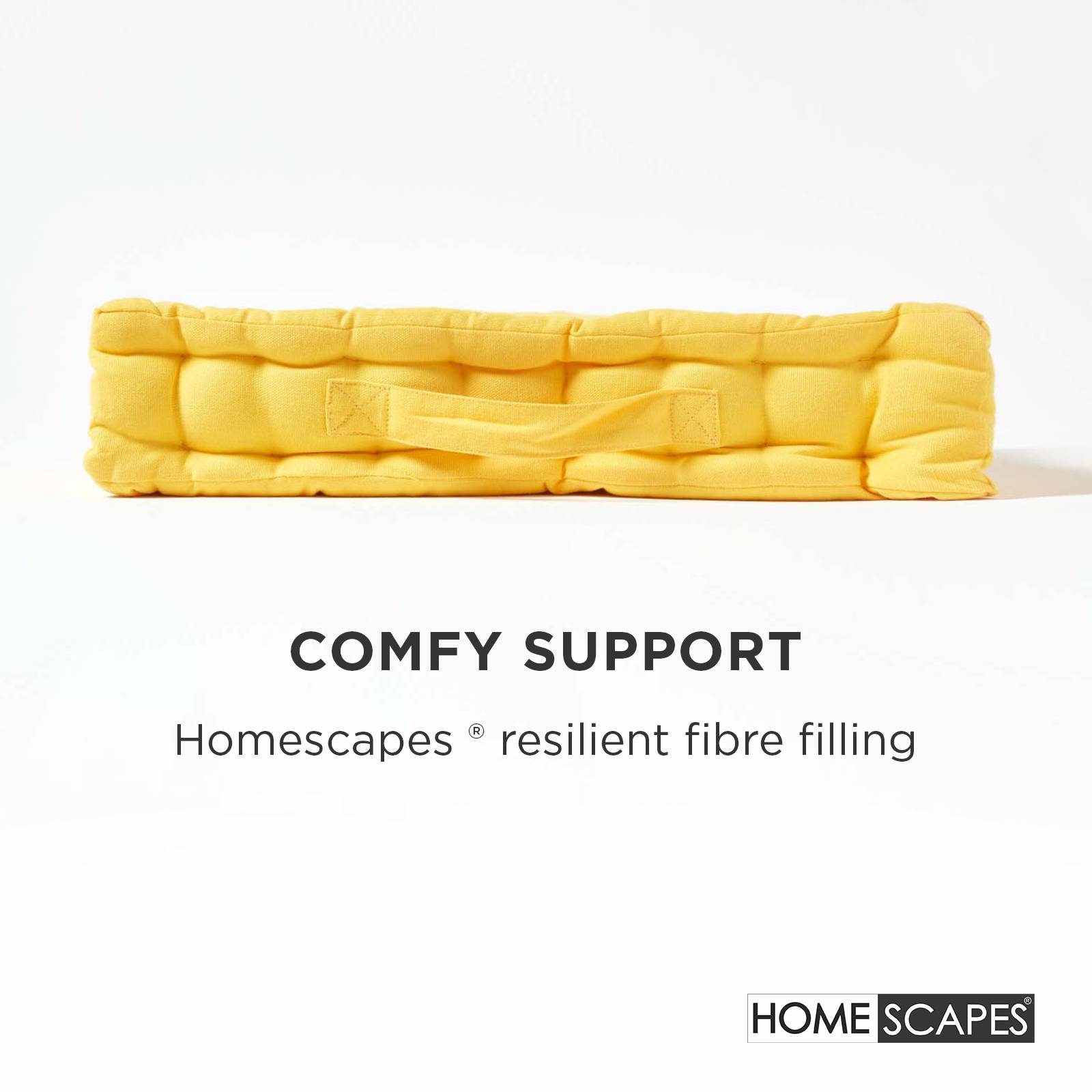 Homescapes Cotton Floor Cushion - 40 x 40 cm - Yellow - Image 4