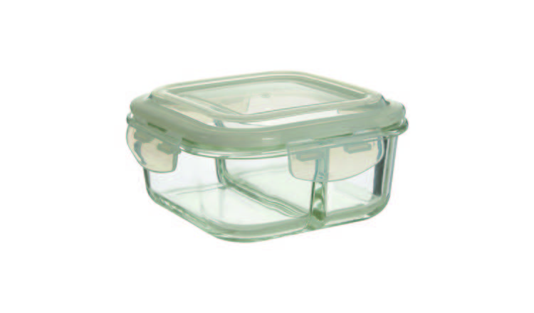 Orsina Freska 2 Section Square Glass Container With Lid 800 ml