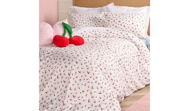 OHS Ditsy Cherry Bedding Microfibre Duvet Cover Set White - King