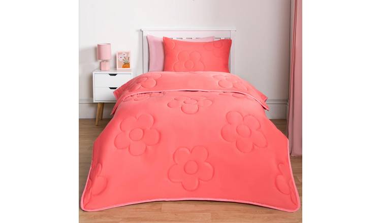 OHS Kids Quilted Daisy 7.5 Tog Coverless Duvet Set Coral - Double