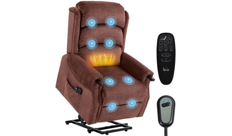 HOMCOM Fabric Massage Recliner Armchair with Wood Grip - Brown