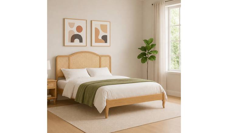 Home Treats Double 4ft6 Rattan Wooden Bed Frame - Natural