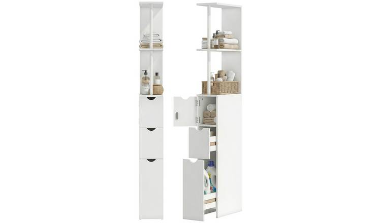 HOMCOM 2 Tier Tall Bathroom Cabinet - White