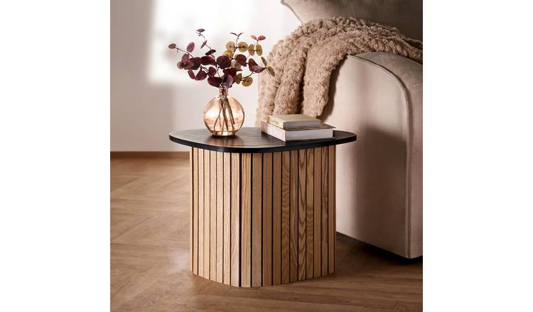 OHS Madison Ribbed Side Table with Black Top - Light Wood