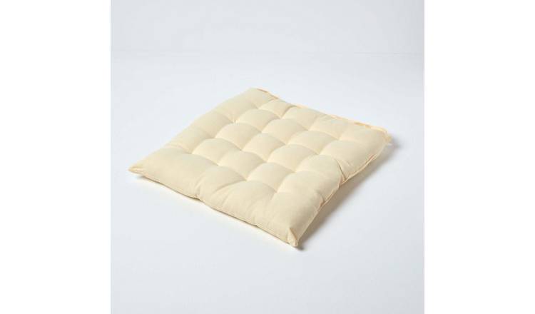 Homescapes Cotton Seat Pad Chair Cushion - Cream