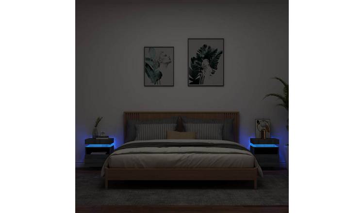 Walplus Pack of 2 LED Bedside Cabinet - Grey and Oak - 40 x 39 x 48.5 cm