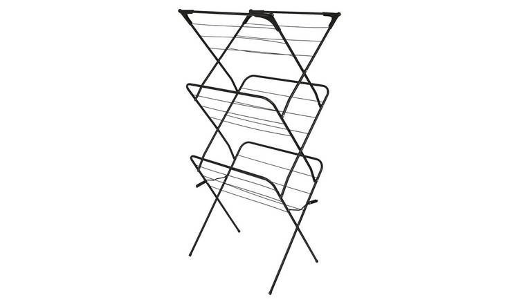Harbour Housewares Foldable Clothes Airer - 3 Tier - Black