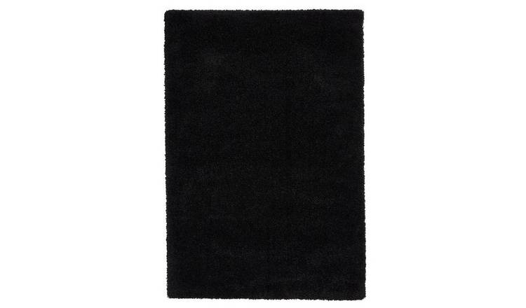 Mega Flooring Black Shaggy Plain Rug - 80 x 150cm