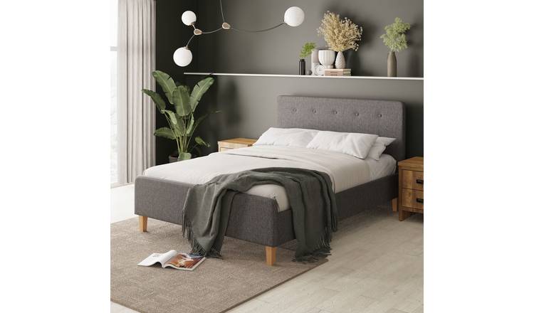 GFW Ashbourne Double Fabric Bed Frame with Mattress - Grey