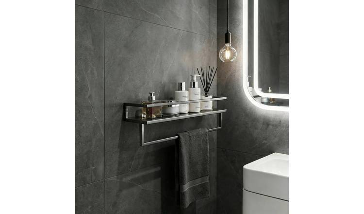 OHS Mounted Towel Rail With Shelf - Silver