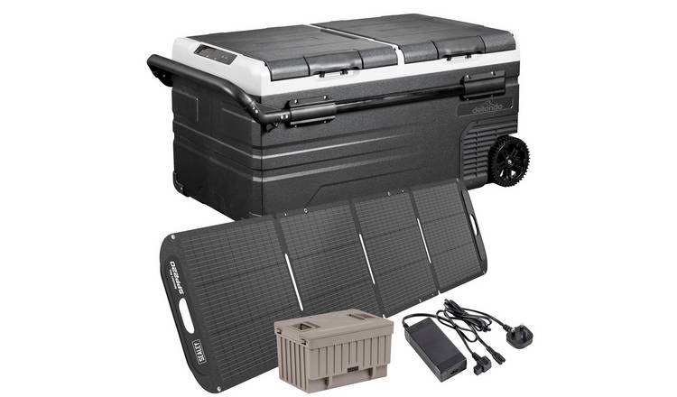 Dellonda 95L Fridge Freezer Cool Box with Battery Adaptor & Solar Panel - Black