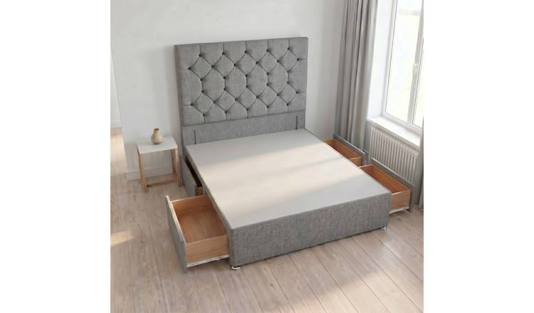 Somnior Diamante Linen 6FT Super King 4 Drawer Divan Bed Base - Silver