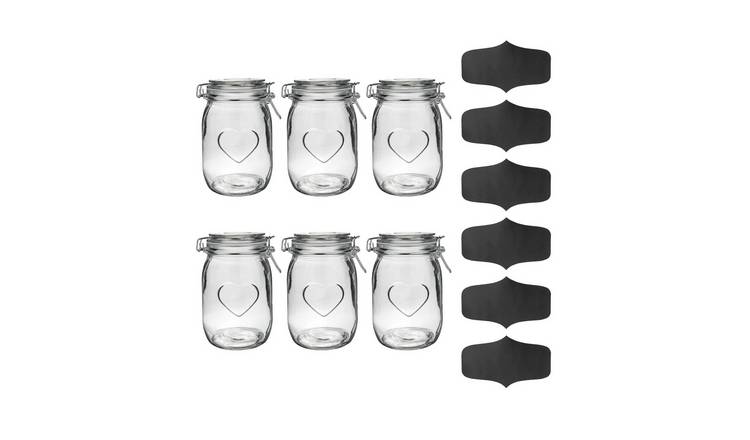 Nicola Spring Heart Glass Storage Jars with Labels - Set of 6