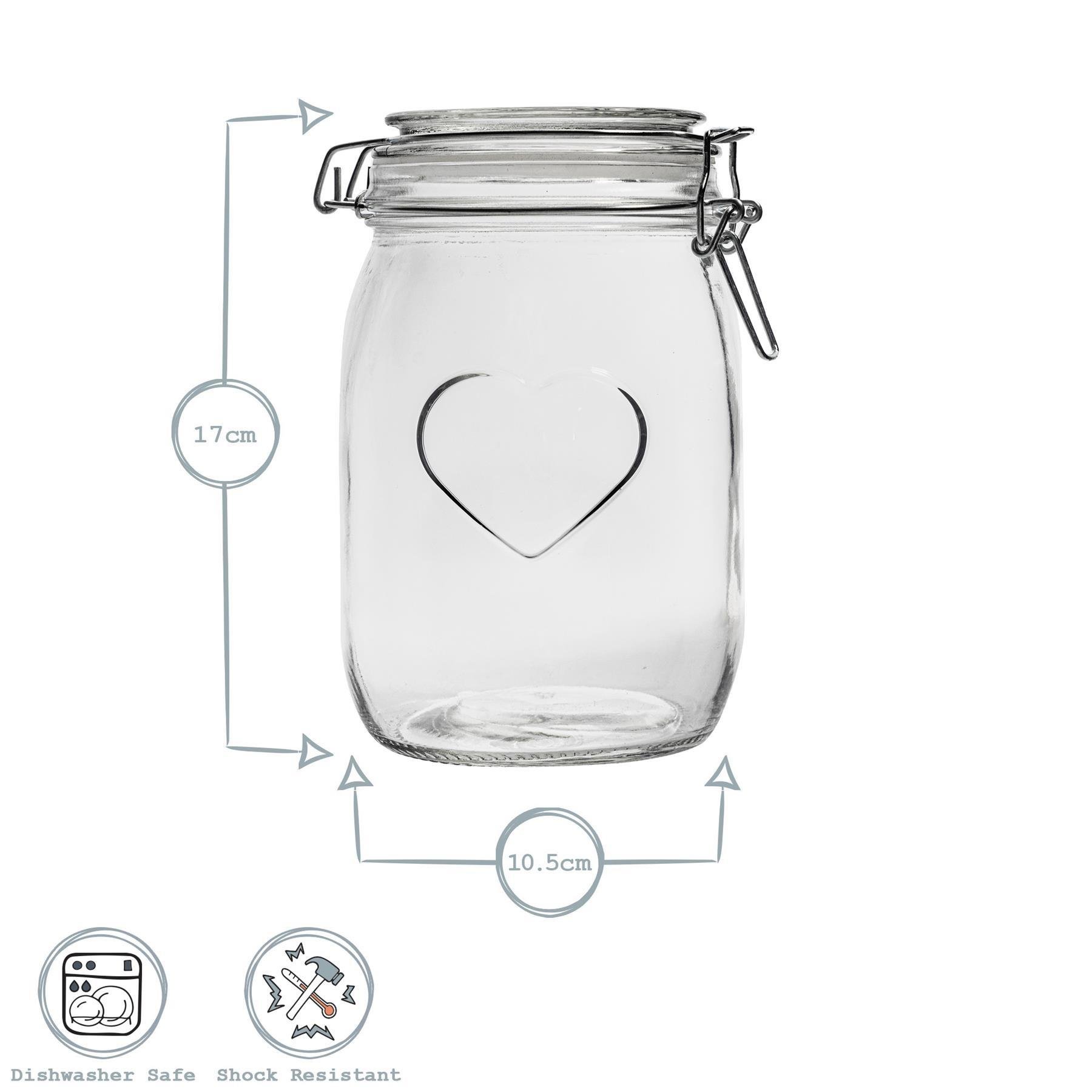 Nicola Spring Heart Glass Storage Jars with Labels - Set of 6 - 1000ml - Image 3