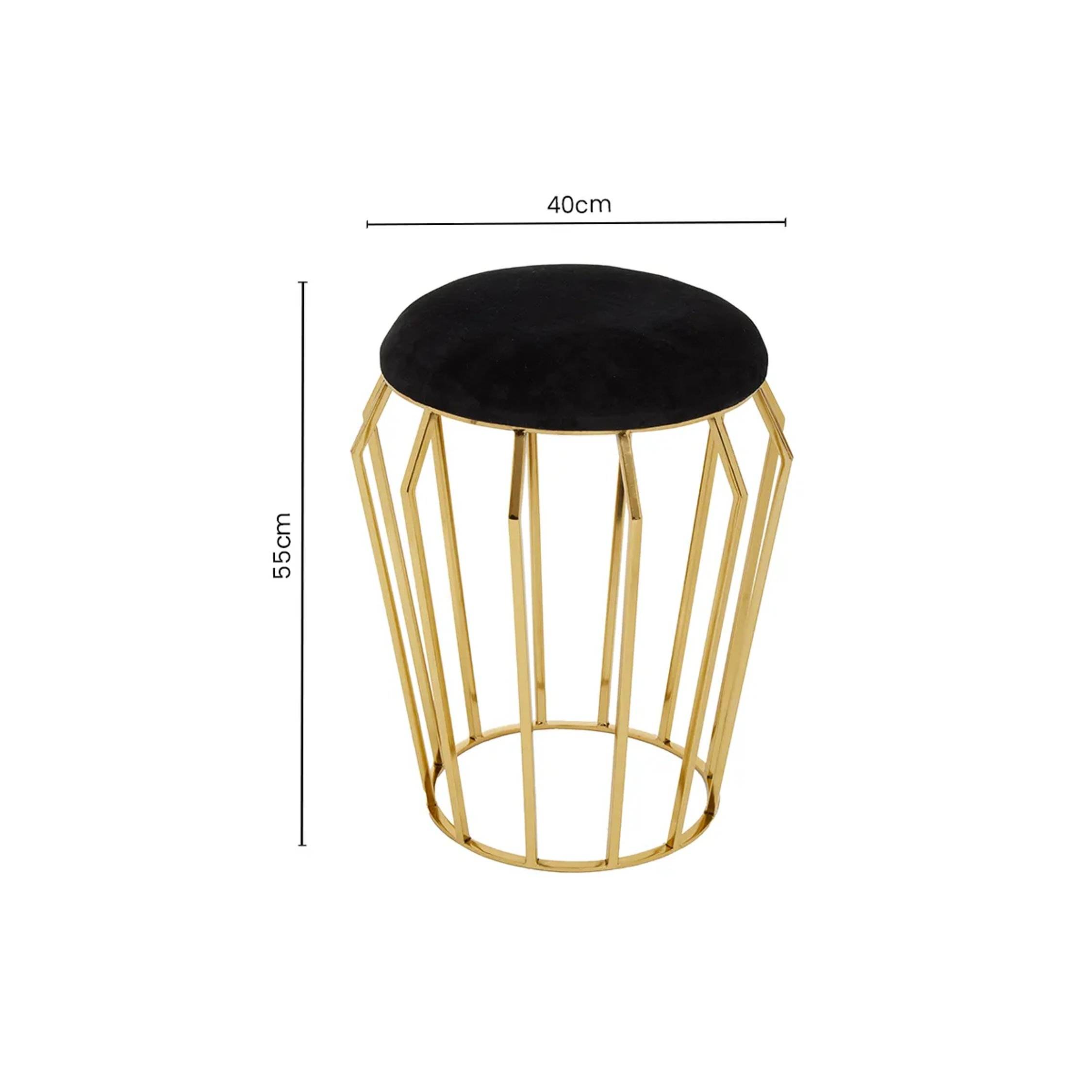 Orsina Jaipur Velvet Finish Stool - Black & Gold - Image 4