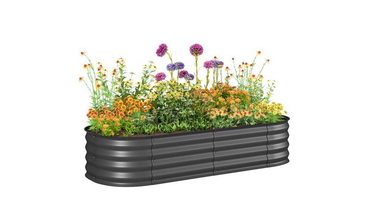 Outsunny Medium Metal Elevated Planter Box with Safety Edging - Dark Grey