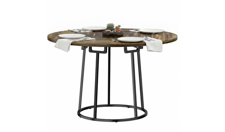 HOMCOM 120 cm Round Dining Table with Conical Metal Base - Rustic Brown