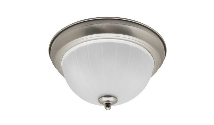 Energy Light Bulbs Frosted Glass Flush Ceiling Light IP44 - Brushed Chrome
