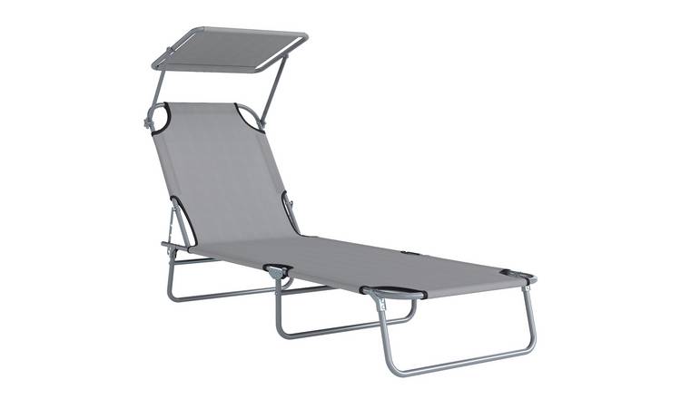 Outsunny Folding 4 Position Canopy Oxford Cloth Sun Lounger - Light Grey