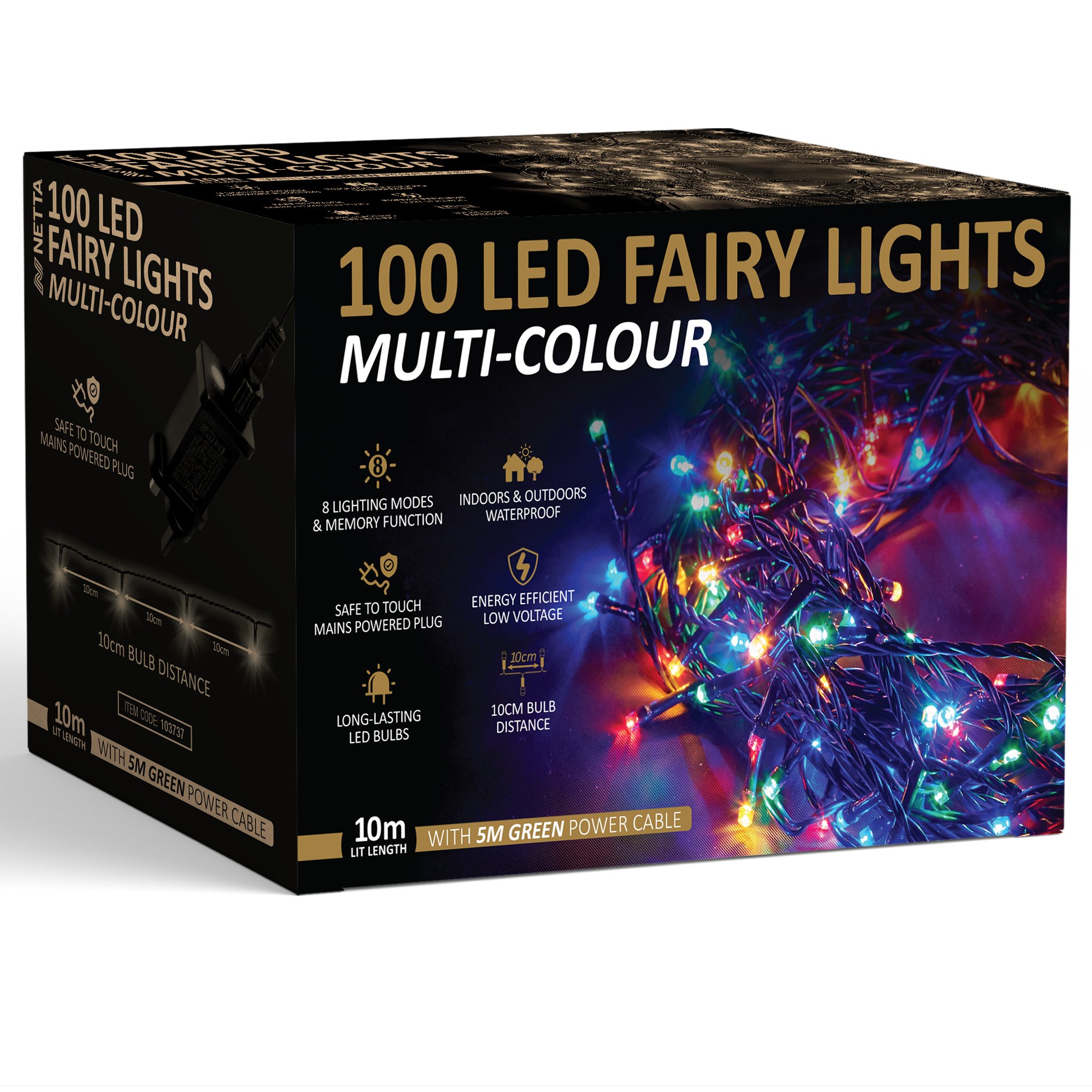 NETTA 100 LED 10m Christmas Fairy String Lights - Multicolour - Image 1