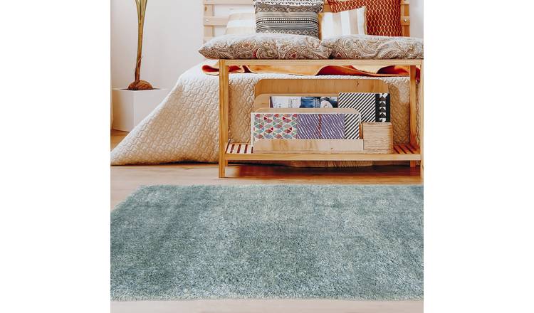 Mega Flooring Blue Shaggy Plain Rug - 80 x 150cm