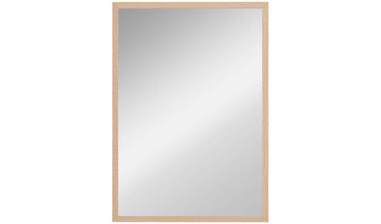 HOMCOM Decorative Rectangular Wall Mounted Mirror - Natural Wood