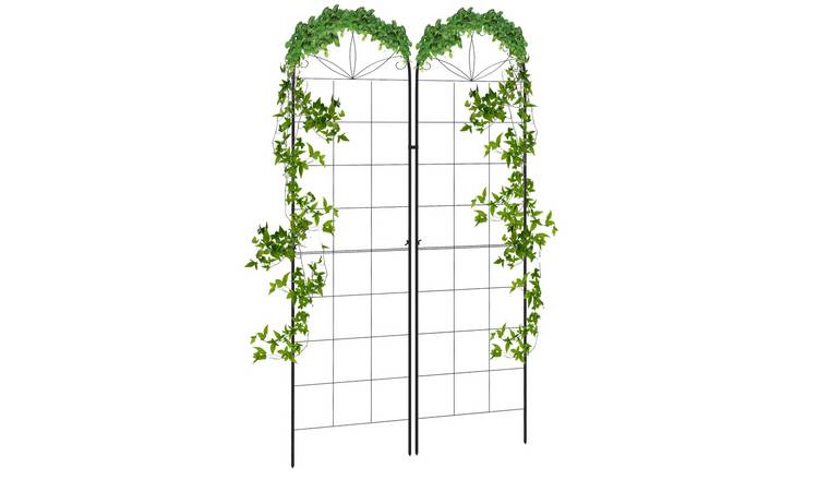 Outsunny Set of 2 Metal Grid Design Garden Trellis - Black