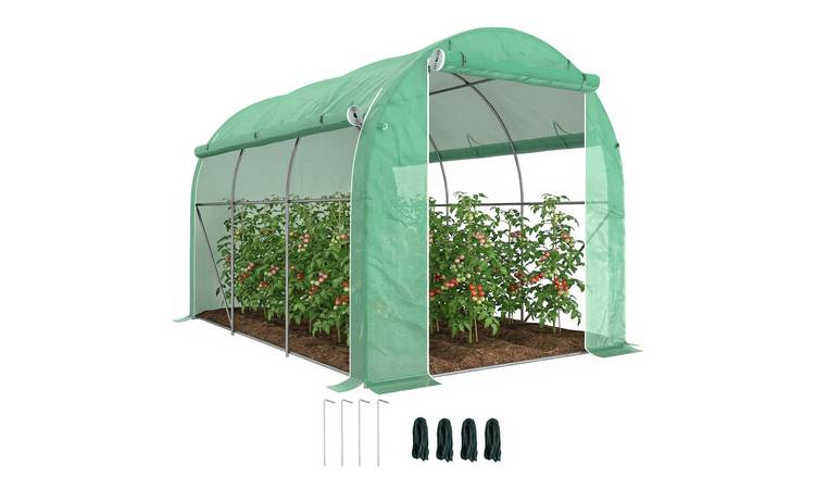 Outsunny Galvanised Steel Polytunnel Greenhouse with Roll Up Door - Green
