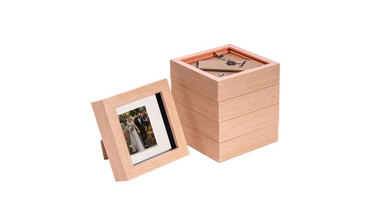 Nicola Spring 4"x 4" Light Wood 3D Box Photo Frame 2"x 2" Ivory Mount - Set of 5