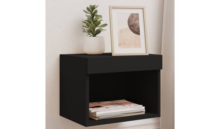 Walplus Pack of 2 LED Wall Mounted Bedside Cabinet - Black - 40 x 30 x 30 cm