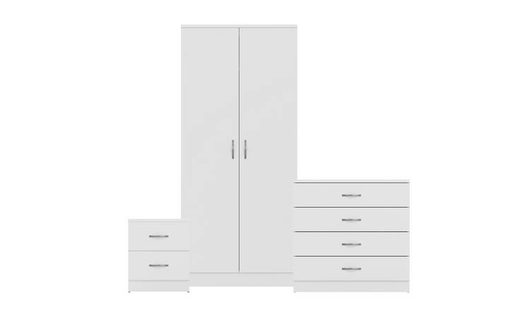 Vida Designs Riano Bedroom Set (Bedside, 4 Drawer Chest, 2 Door Wardrobe)-White