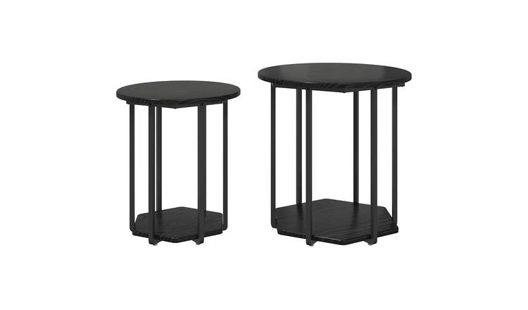 Walplus Pack of 2 Shelf Metal Side Table - Black Oak - 50 x 50 x 50.5 cm
