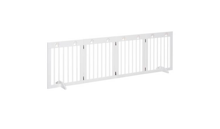 PawHut 4-Panel Wooden Freestanding Folding Pet Gate - 204x61cm - White
