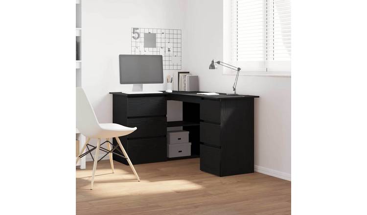 Walplus 6 Drawer Engineered Wood Desk - Black Oak - 145 x 100 x 76 cm
