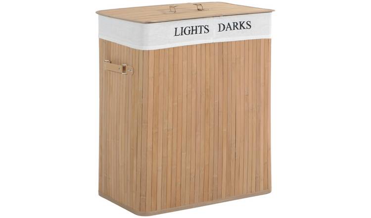 HOMCOM Collapsible Laundry Hamper with Lid Removable Lining - Natural Wood