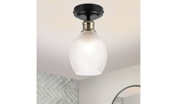 Cosylyte Auburn Bathroom Faceted Glass Ceiling Flush Light - Matt Black