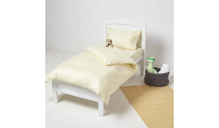 Homescapes Egyptian Cotton Satin Stripe Cot Bed Duvet Cover Set - Yellow