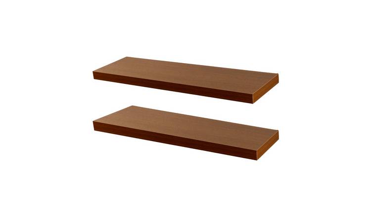 Harbour Housewares Contemporary Floating Wall Shelves - Walnut - Set of 2