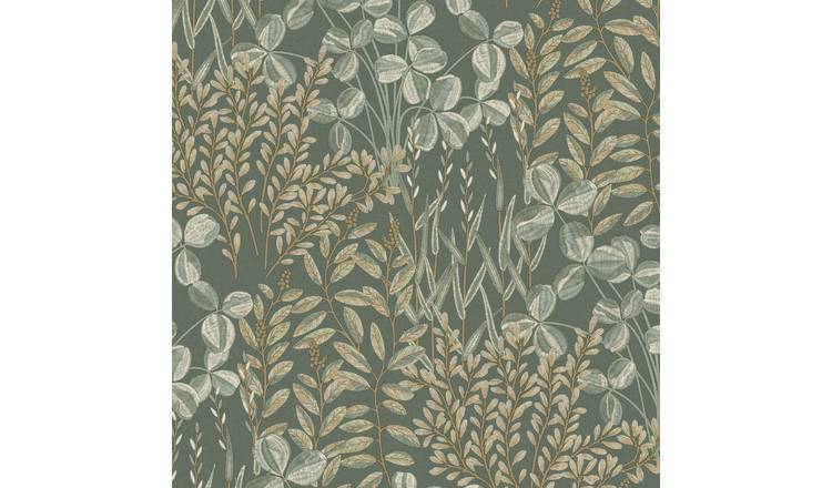 Grandeco Inia Stitched Embroidery Foliage Textured Wallpaper - Deep Sage