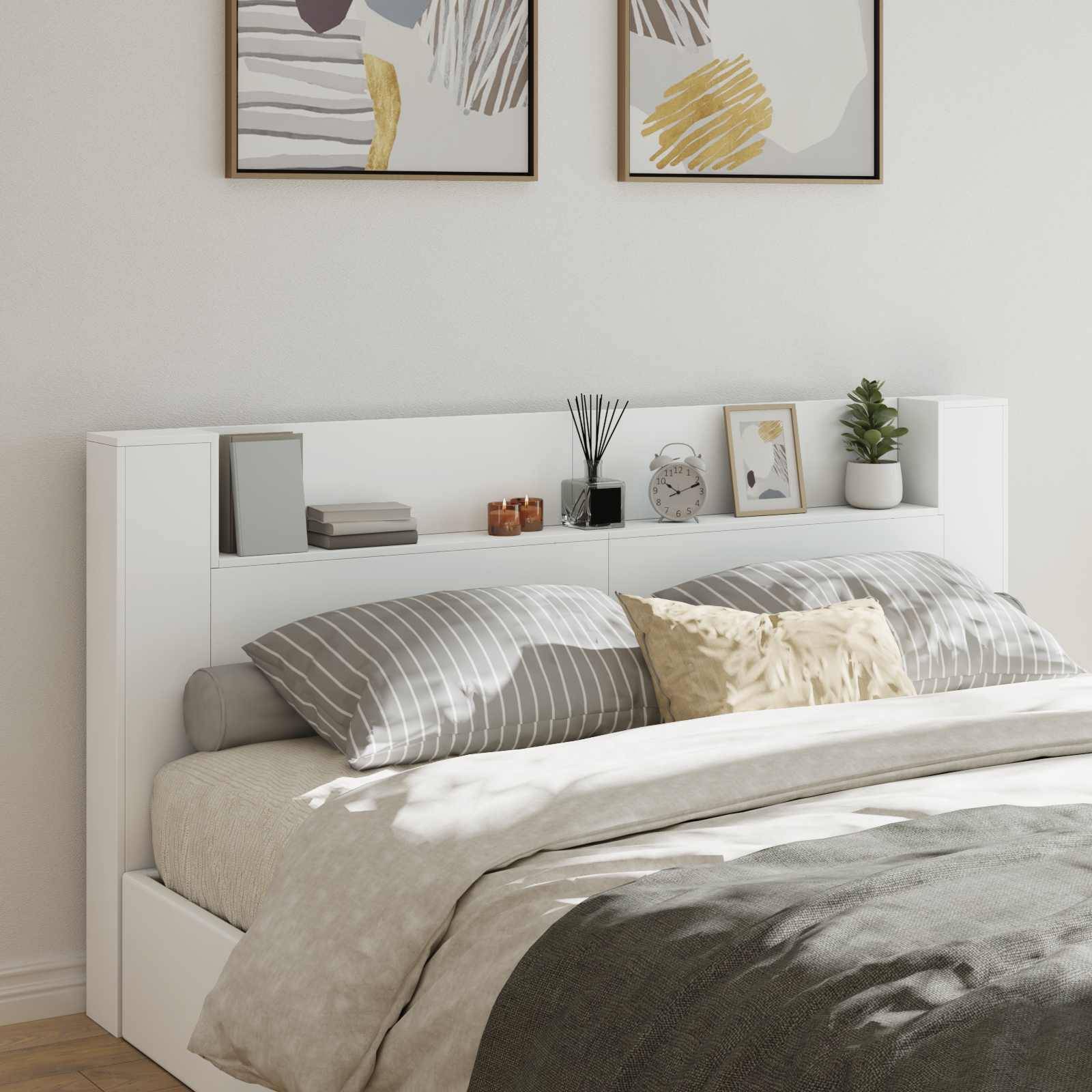Walplus Engineered Wood LED Storage Headboard - White - 200 x 16.5 x 103.5 cm - Image 1