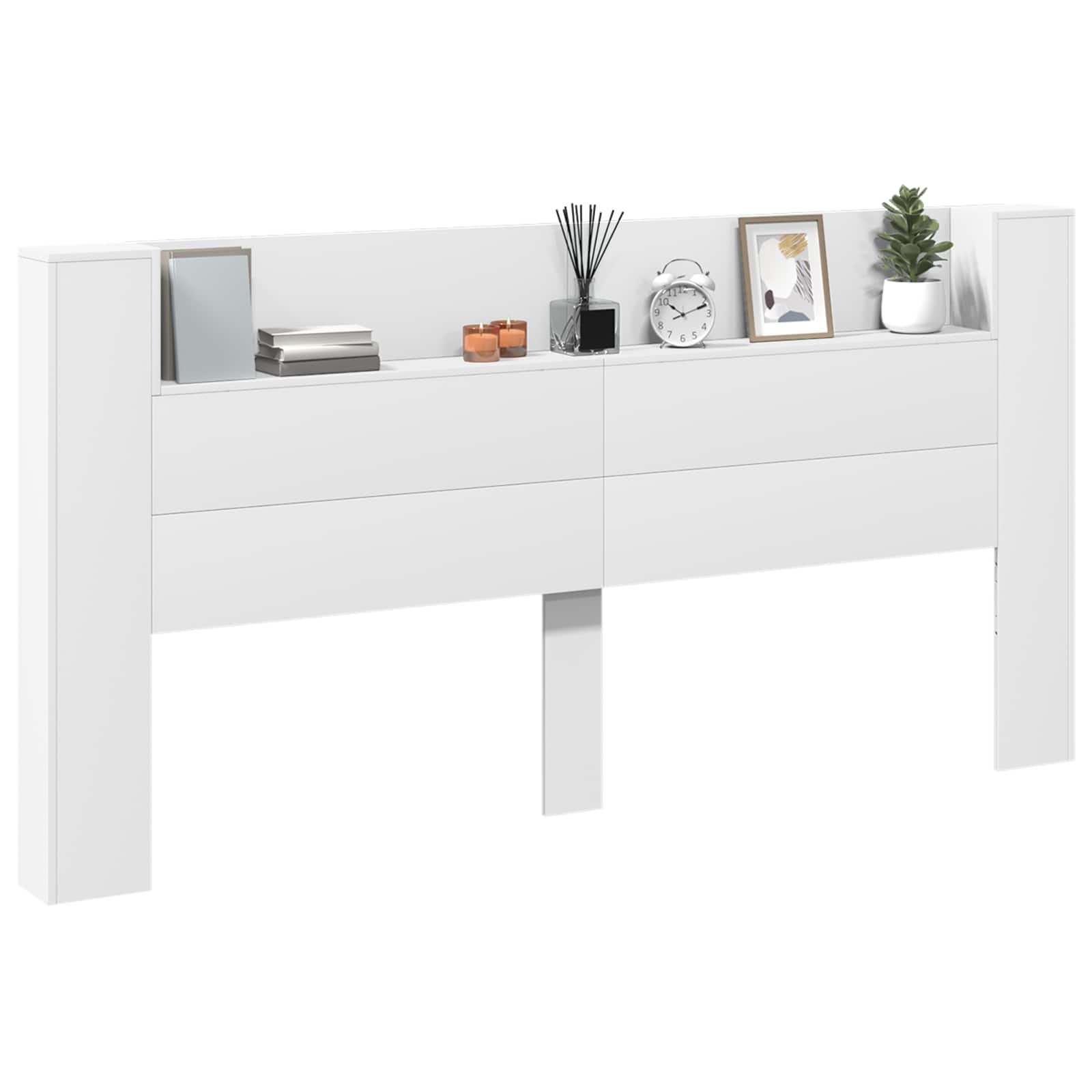 Walplus Engineered Wood LED Storage Headboard - White - 200 x 16.5 x 103.5 cm - Image 3