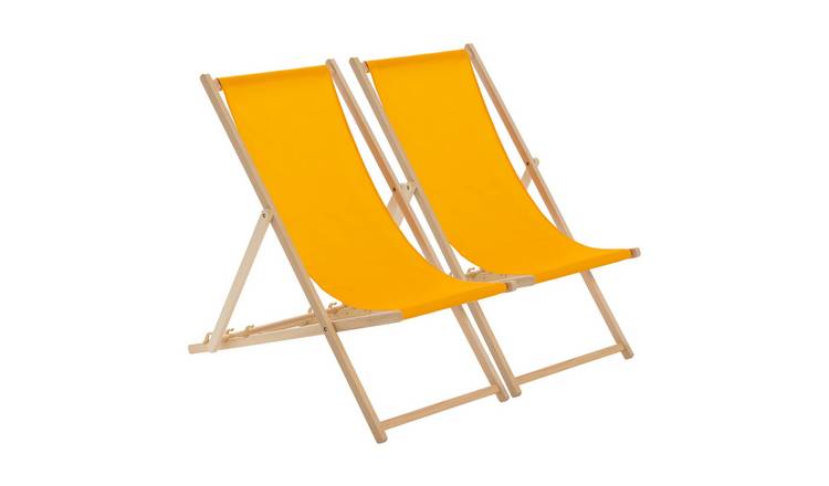 Harbour Housewares Folding Wooden Deck Chairs - Orange - Pack of 2