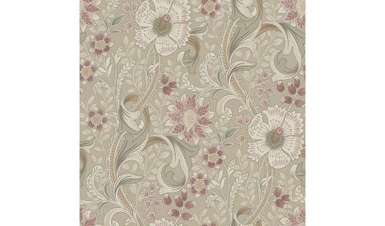 Grandeco Boutique Traditional Floral Trail PVC-free Eco Wallpaper - Taupe Pink