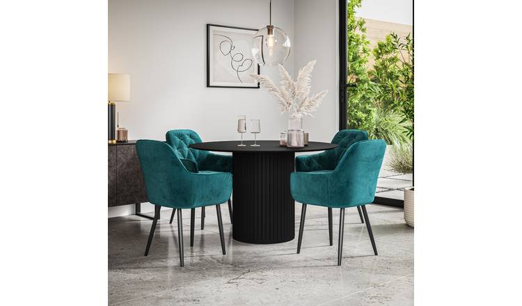 Furniture Online Arlo Anika Black Top w Blk Legs Dining Table & 4 Blue Chairs